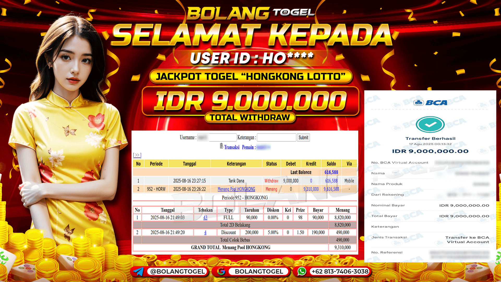 Bukti jackpot TOGEL HONGKONG LOTTO BOLANGTOGEL - gambar 1